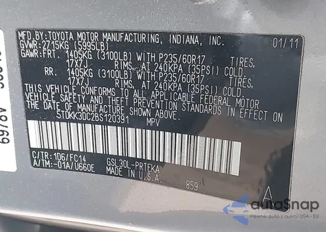 2011 Toyota Sienna Le V6 из США, поврежденный, VIN 5TDKK3DC2BS120391